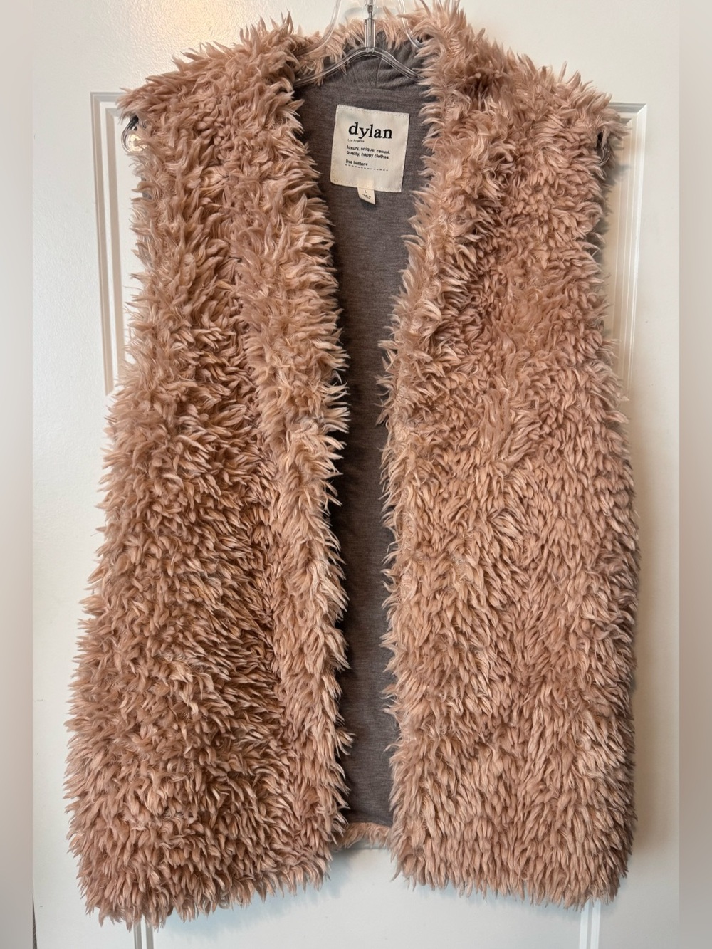 Dylan Los Angeles Pink Faux Fur Teddy Long Vest Size Large Boho Festival